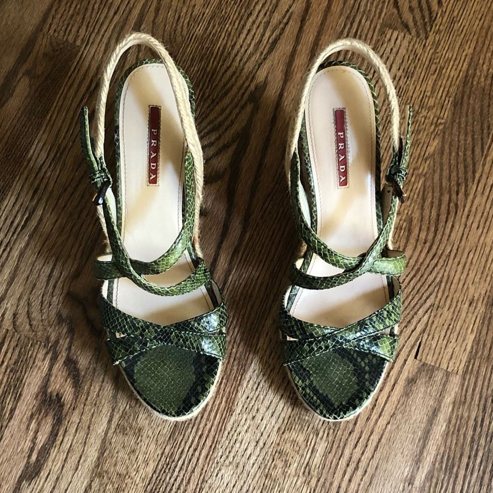 Prada Espadrille Trim Wedge Sandals - Picture 2 of 3